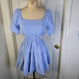 Blue Shy Velvet‎ Women's Mini Dress Open Sides And Back S